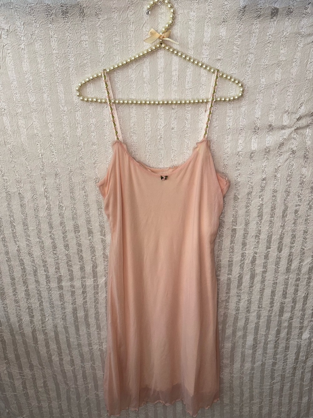 Eloise by Anthropologie Baby Pink Dainty Slip Dress with Floral Embroidery